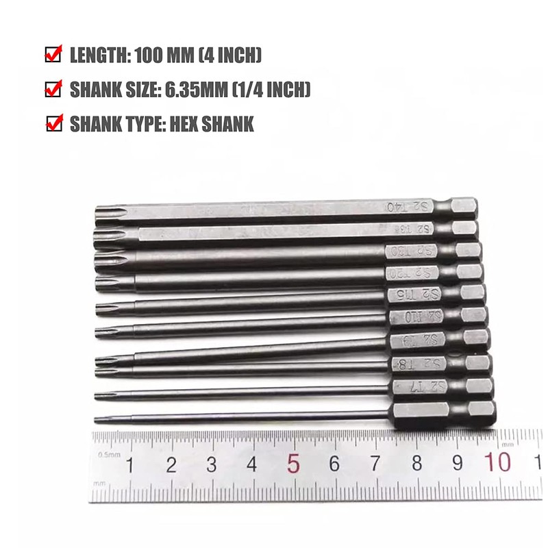 Torx Screwdriver Set Long 4 Inch 11 PCS T6-T40 Magnetic