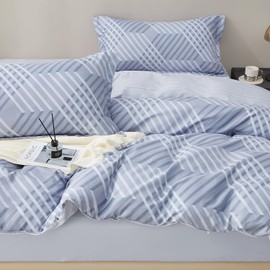 SAPHREAS Cotton Twin Size Duvet Cover - Striped Duvet Cover Set with Zipper Closure,2pcs Blue Bedding Set Breathable Durable Soft Comfy,1 Duvet Cover with 8 Corner Ties 1 Pillow Sham