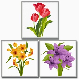 Hiolife 3 Pack Paint by Number Kits for Kids, 8X 8 inch Framed,Colorful Flowers Oil Painting Kits for Girls and Boys, Painting Sets for Childrens,Home Wall Decor