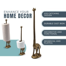 Giraffe Paper Towel Holder for Kitchen or Decorative Toilet Paper Stand for Bathroom - Unique Antique, Vintage, Whimsical Animal Design Roll Dispenser for Home Decor