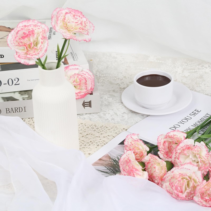 Pink Carnations Artificial Flowers 15pcs Real Touch Carnation Flowers Silk
