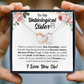 To My Unbiological Sister Necklace Gift, I Smile a Lot, More Interlocking Heart Necklace For Sister Best Friend Teen Girls Birthday Pendant Necklace Gifts - Color: Silver Led Box
