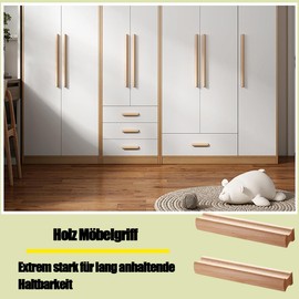 sinzau Pack of 6 Wooden Furniture Handles, Cabinet Handles Wood with Screws, Hole Spacing 128 mm, for Cupboards, Bathrooms, Offices and Kitchens