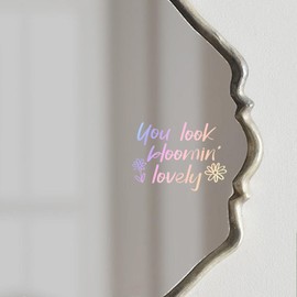 You Look Bloomin' Lovely Mirror Decal Vinyl Decal, Bathroom Wall Decals, Mirror Sticker for Girls, Positive Affirmation Decal for Girls Room Bedroom, 5.4x3.9 inch (Vinyl Decal Without Mirror)