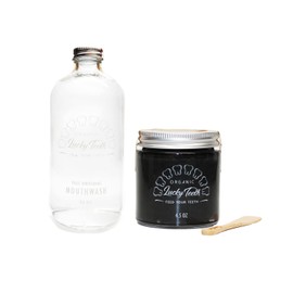Organic MouthaWash - Plus WHITENING + Remineralizing Charcoal Toothpaste Pack- Whitens, Refreshes. Food Grade Peroxide + Essential Oils. Vegan and Cruelty Free. Glass Jar (16 oz) (Charcoal, 4.5 oz)