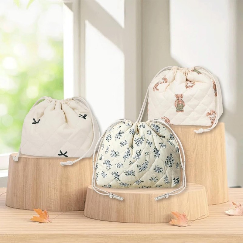 Lyssiatina Drawstring Cosmetic Bag, Blue Flower, 6.9*6.7*3.9inch