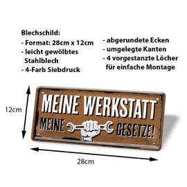 Tin Sign My Workshop My Laws - Decoration Hobby Cellar - Metal Sign for Workshop - Door Sign for Craft Room - Sign for Craftsmen, Screwdriver, Mechanic - Notice Sign - 28 x 12 cm