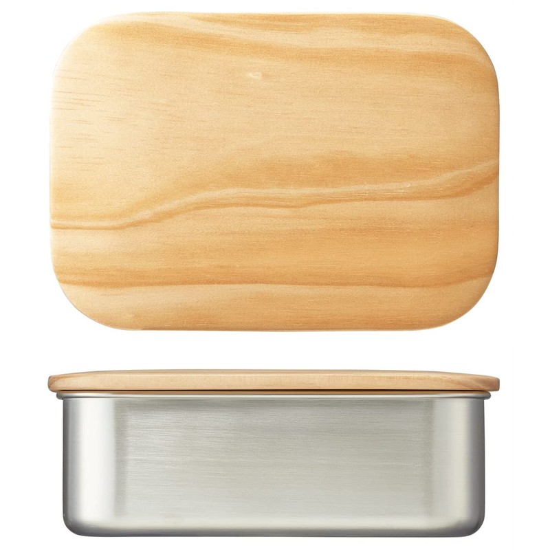 Skater Stainless Steel Lunch Box with Wooden Lid, 1-Tier, 650ml,