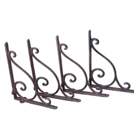 4 Cast Iron Antique Style Brackets with Plant Hooks Garden Braces Shelf Bracket Rustic Vintage Looking