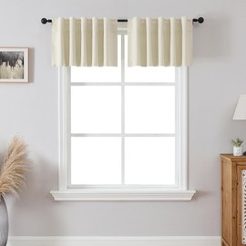 SeeGlee Cream Beige Back Tab & Rod Pocket Short Window Valance for Living Room, 42 Inches Wide by 14 Inches Long 2 Panels Room Darkening Privacy Kitchen Valances