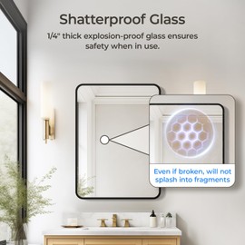 USHOWER Black Bathroom Mirror for Over Sink 22 x 30 Inch, Matte Black Rectangle Mirror for Wall, Rounded Metal Frame Vanity Mirror