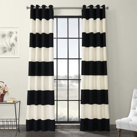HPD Half Price Drapes Grommet Horizontal Striped Printed Curtains 120 Inches Long Cotton Curtains (1 Panel) Room Darkening Window Curtains for Bedroom & Living Room,50W x 120L, Black and Off White