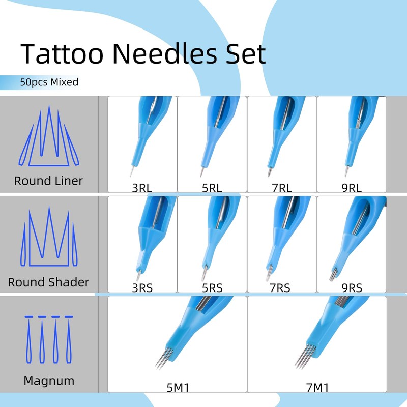 ATOMUS 100pcs Disposable Mixed Tattoo Needles 100pcs Assorted Sterilized Tattoo