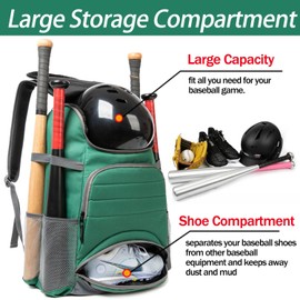 MERALIAN - Bolsa de béisbol - Mochila para béisbol, bolsa ligera de softbol con compartimento para zapatos para béisbol, T-Ball y equipo de softbol y equipo. (GREED)