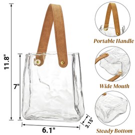 Noamus Glass Bag Vase for Flowers, Unique Purse Vases with Leather Handle, Decorative Wrinkle Handbag Shape Vase, Handmade Clear Fish Bowl for Centerpieces, Home Office Garden Wedding, Farmhouse Decor