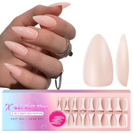 SXVME Nude Pink Gel X Nail Tips Medium Short Almond Gel X Tips Pre-colored Gel X Nails Press on Nails Pre Applied Tip Primer Soft Gel Nail Tips Natural Acrylic Fake Nails Extensions for DIY, 300Pcs