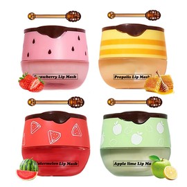 4 PCS Honey Lip Mask, Strawberry & Watermelon & Apple Lime Lip Sleeping Mask Propolis Moisturizing Lip Balm with Stick, Vitamin E Lip Masks, Repairs And Prevents Chapped Lips (4 Flavors)