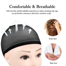 Senshuomy Wig Caps,Stocking Ultra Thin,Elastic Nylon Mesh,Breathable,Sweat Absorber & Stretchable Caps for Women,One Size Fits All (Black/12 pcs)