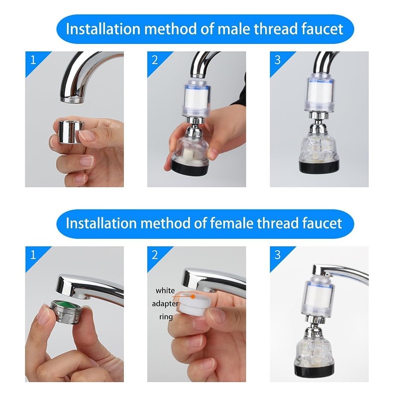 Tap Filter, Transparent, 360° Tap Filter, 3-Speed Mode, Adjustable Water-Saving