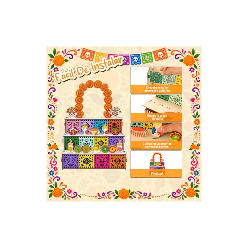 KIROGILY Altar de Muertos Armable de 3 Niveles, 11 AccesoriosIdeal