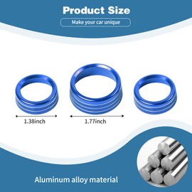 PDKLIN AC Volume Switch Knob Trim Ring Compatible with Dodge Charger 2011+/Challenger 2015+/RAM 2012-2017/Durango 2016-2022/Chrysler 300C 2011+, Aluminum Alloy Interior Accessories 3pcs, Blue