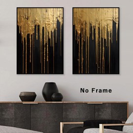 Black Gold Canvas Wall Art Modern Abstract Prints Black and Gold Artwork Black and Gold Abstract Canvas Wall Art Gold Foil Artwork Black and Gold Pictures Black Gold Texture Wall Art 16x24inchx2 No Frame