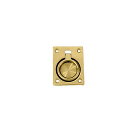 QCAA Solid Brass Flush Ring Pull, 2-1/2" x 1-7/8", Polished Brass, 1 Pack, Made in Taiwan