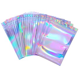 Holographic bags,holographic ziplock bags,100 Pieces Foil Ziplock Bags,resealable Flat Foil Pouch Metallic Bags,used for party food and jewelry storage (6x10cm)