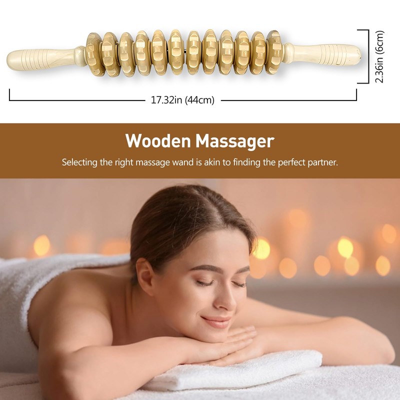 Kootinn Manual Wooden Fascia Massage Roller Trigger Points for Release