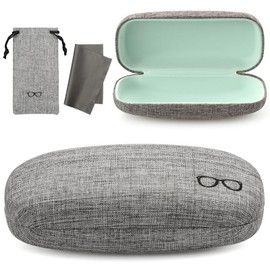 Vemiss Hard Shell Eyeglasses Cases, Linen Fabrics Protector Sunglasses Case, Large Glasses Case (Large Gray/Green)