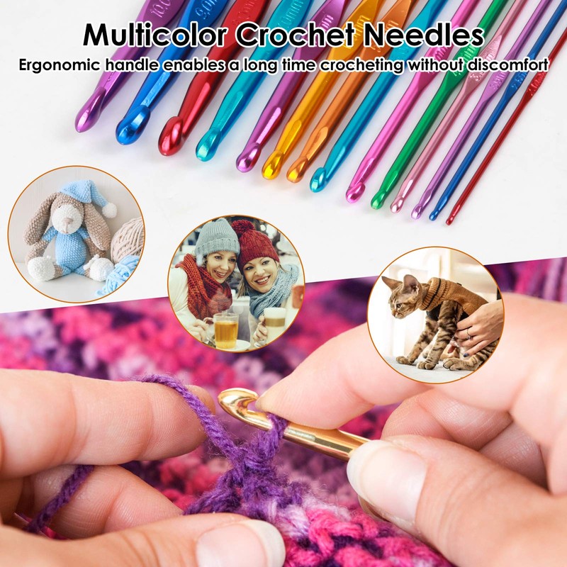 Crochet Hooks Set, Aluminum Handle Knitting Needles for Arthritic Hands,