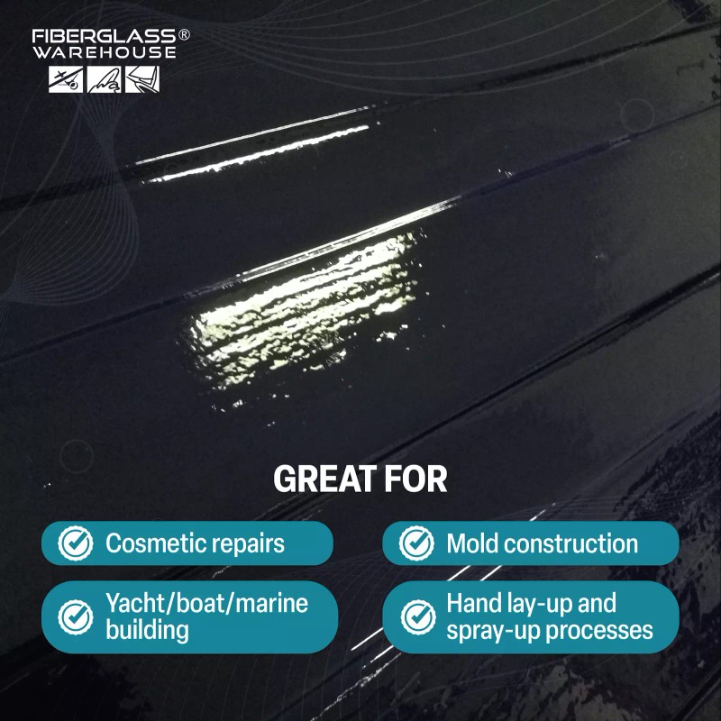 Fiberglass Warehouse Black Gel Coat –Gallon (WAXED) with 2oz MEKP