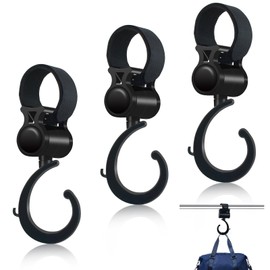 MARRTEUM 3Pcs Walker Hook Hanging, Multipurpose 360° Rotation Baby Stroller Wheelchair Hanger Clip Accessories for Hanging Diaper Bags and Mommy Organizers While Jogging, Walking, Shopping and Biking