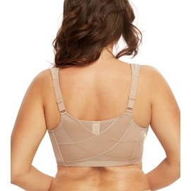 DotVol Women's Full Figure Front Closure Wirefree Jacquard Back Support Posture Bra(Beige,46C)