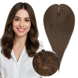 SEGOHAIR Real Human Hair Toppers for Women 3.54"*4.72" Silky Base 150% Density No Bangs Adjustable Parting Clip-In Topper Hairpieces for Women with Thinning Hair 10 Inches Natural Brown