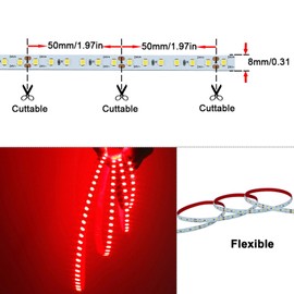 GOMING DC 24V 32.8ft(10M) Red LED Strip Light 1200LEDs SMD2835 90W High Brightness No-Waterproof IP20 Flexible Ribbon for Garden Backyard Hallways Stairs Decoration Lighting(No Power Supply)