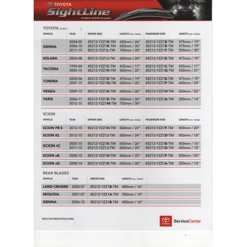 Toyota OEM Genuine Sightline Front Wiper Blade 85212-YZZ1A-TM