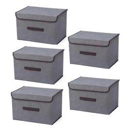 Caja Almacenamiento Ropa Asa Tapa Plegable Juego Gris 5pcs