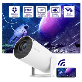 HYLXHRKRQRLS Mini Projector 4K 720P Support, Portable WiFi6 BT 5.0 Android 11, Smart Projector Auto Horizontal Correction, 180°Rotatable Outdoor Movie Projector