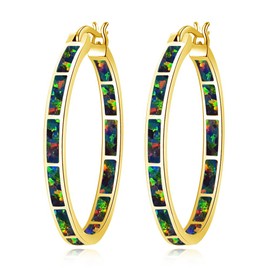 CiNily Hoop Earrings for Women Men Black Opal Earrings Jewelry Rhodium Plated Large Big Hoop Earrings Gifts 32mm