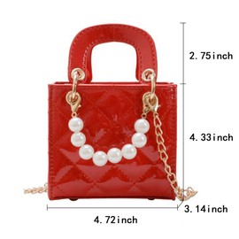 Shiny Patent Kids Little Girls Crossbody Purse Toddler Gifts Mini Top Handle Handbag Satchel Shoulder Pearl Bag Kids Presents, Red, 4.72"(L) * 3.14"(W) * 4.33"(H)