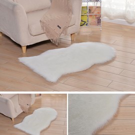 Meeteu Faux Lambskin Sheepskin Rug, Faux Fur, Decorative Fur in Super Soft Faux Lambskin Rug, Longhair Fur Look, Imitation Wool Bed Rug, Sofa Mat (White, M (60 x 90 cm))
