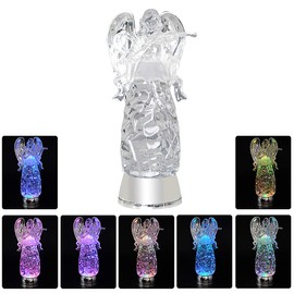 Eldnacele Tri-Color Lighted Swirl Glittering Angels, Battery Operated LED Clear Angel Decorative Light Acrylic Guardian Angel with 6 Hour Timer for Christmas (Violinist)