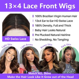 22 Inch 13x4 Ombre Lace Front Wigs Human Hair 180 Density 1B/30 Highlight Ombre 13x4 HD Transparent Lace Front Wigs Colored Balayage Wig Body Wave Human Hair Wigs for Women