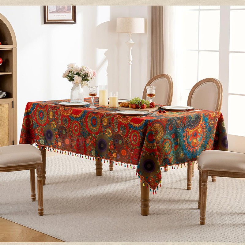 YuChiSX Boho Outdoor Table Cloth Rectangular,Mandala Wipeable Polyester Waterproof Tablecloth