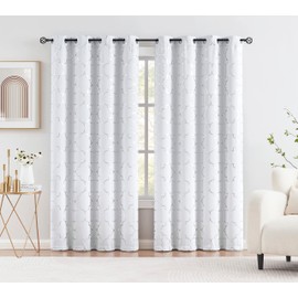 Purainbow White Blackout Curtain Panels for Bedroom 84" Silver Foil Moroccan Metallic Print Energy Efficient Drapes for Bedroom Living Room, Thermal Insulated Window Treatments Grommet Top 2 Panels