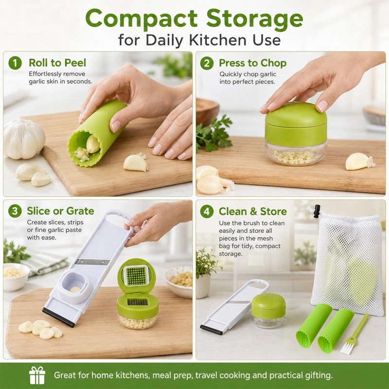 6 Pcs Garlic Press Set, Garlic Chopper and Grater Slicer