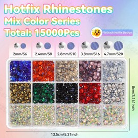 15000Pcs Colorful Flatback Hotfix Rhinestones for Bedazzling, Hotfix Gems