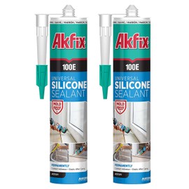 Akfix 100E RTV Silicone Caulk Clear (2x10.1 fl.oz.) - 100% Silicone Sealant Waterproof for Kitchen and Bathroom, Shower, Toilet, Sink, Window and Door, No Discoloring | Clear, 2 Pack