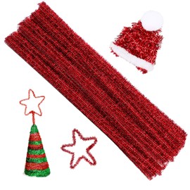 100 Pieces Chenille Stem Set - Glitter Red Pipe Cleaners for DIY Arts & Crafts Decorations